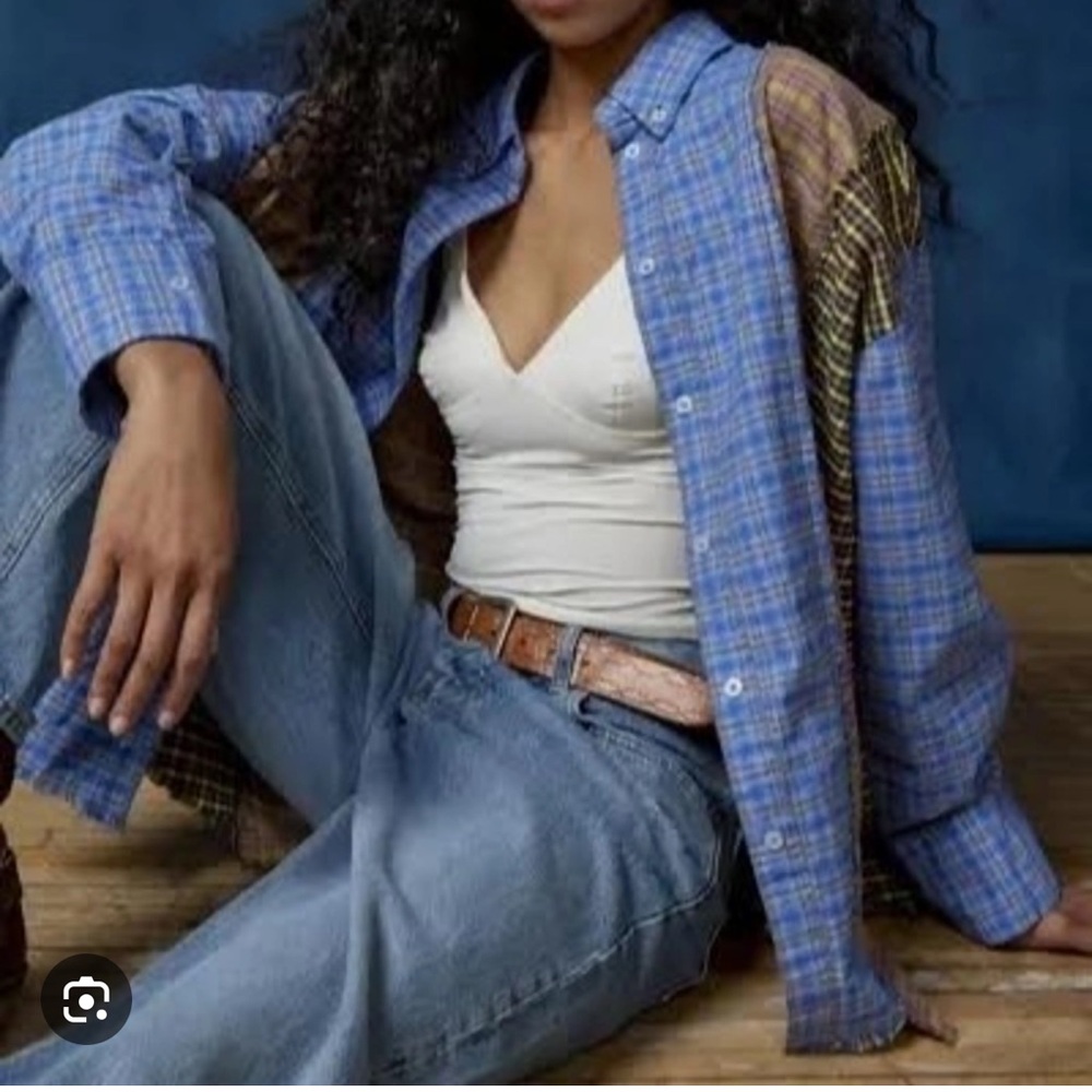 Urban Outfitters BDG Spliced Dad Button Down Shirt Mixed Plaid Pieced Top - Picture 4 of 7
